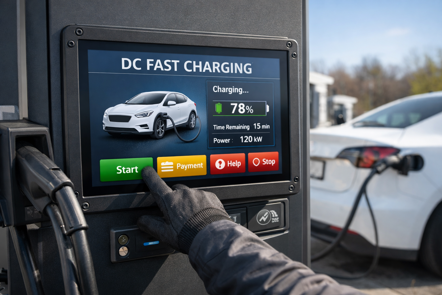 Outdoor touch display integrated in EV charging cabinet